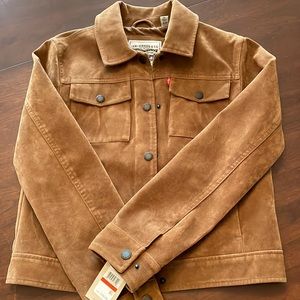 🔥NWT LEVIS SZ XS brown Snap faux suede Jacket‼️